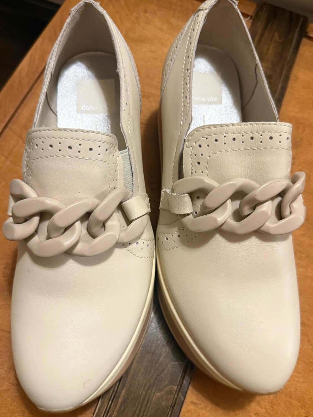 Dolce Vita Cream Chain-Accent Slip-On Loafers